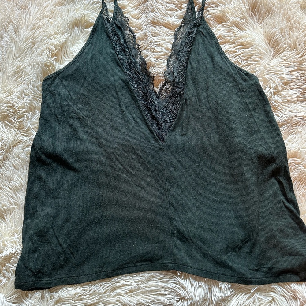 American Eagle Outfitters Olive Lace Trim Tank